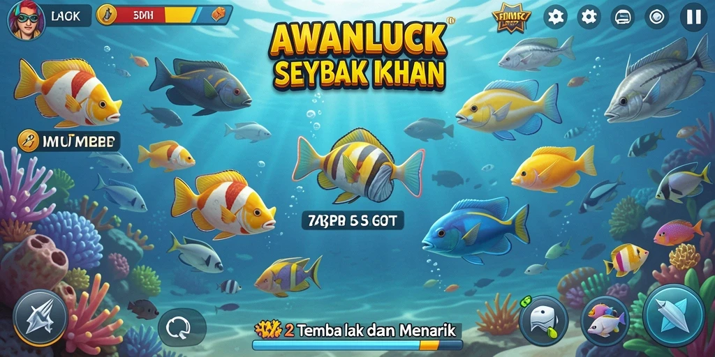 Tangkapan ikan yang berwarna-warni dalam game Tembak Ikan AWANLUCK.