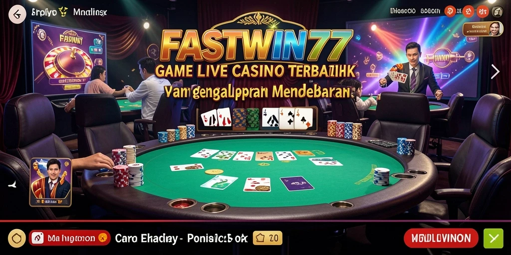 Tampilan screenshot FASTWIN77 menampilkan dealer live dan suasana kasino yang mendebarkan.