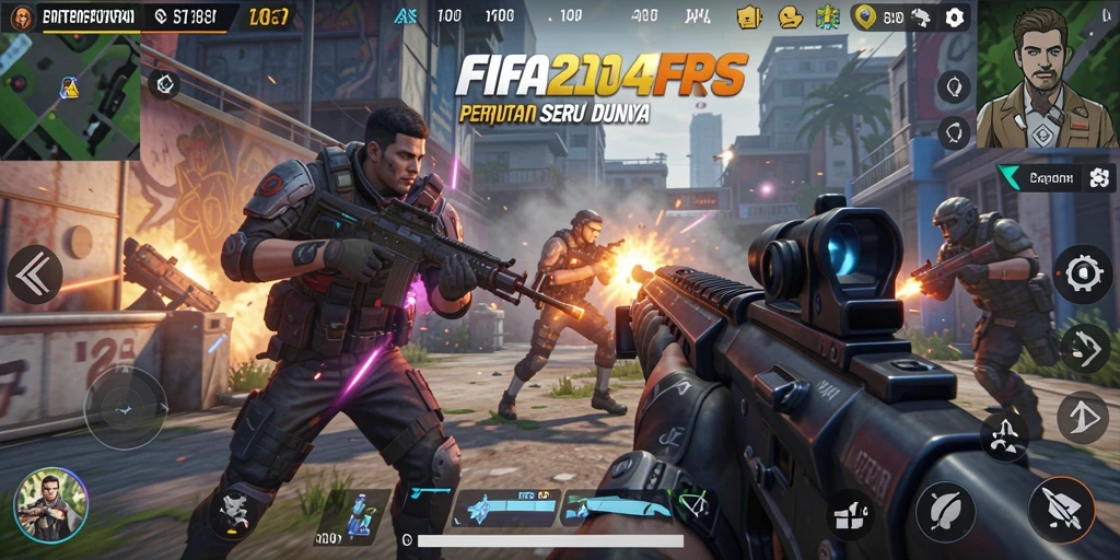 Tampilan tangkapan layar menunjukkan aksi seru dalam pertandingan FPS.