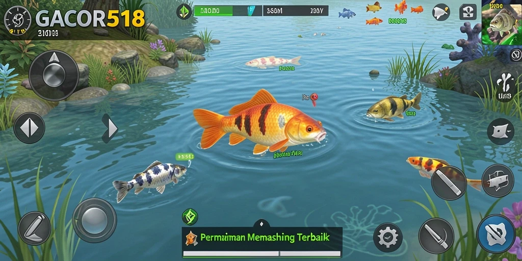 Tampilan gameplay GACOR518 dengan suasana memancing yang nyaman.