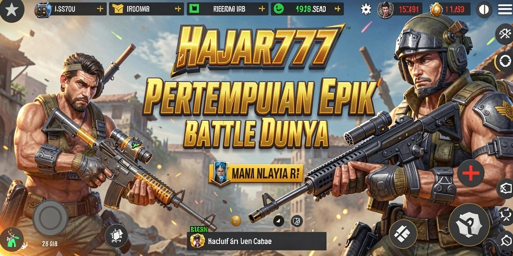Tangkapan layar utama HAJAR777 menampilkan aksi pertarungan menyenangkan di medan perang.