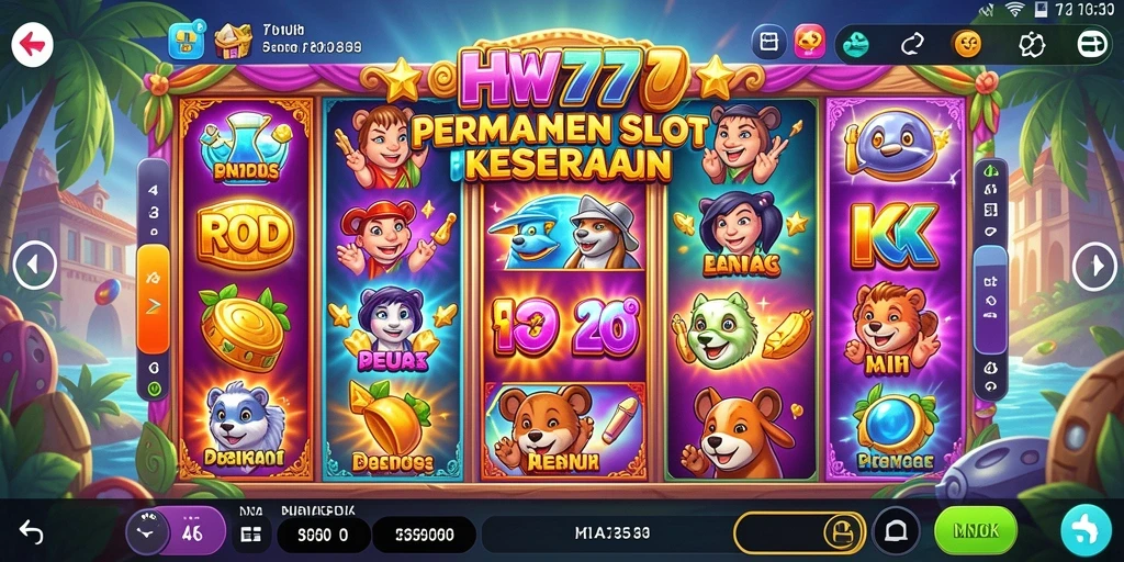 Screenshot utama HW777 menampilkan gameplay Slot yang mengasyikkan dan penuh warna.