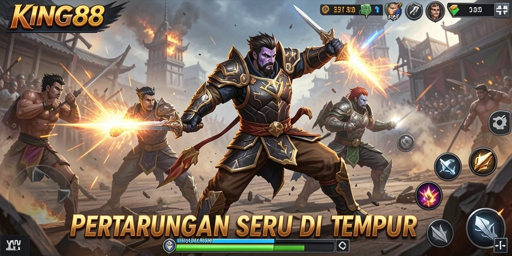Tampilan gameplay KING88 yang penuh aksi dan strategi bertarung.