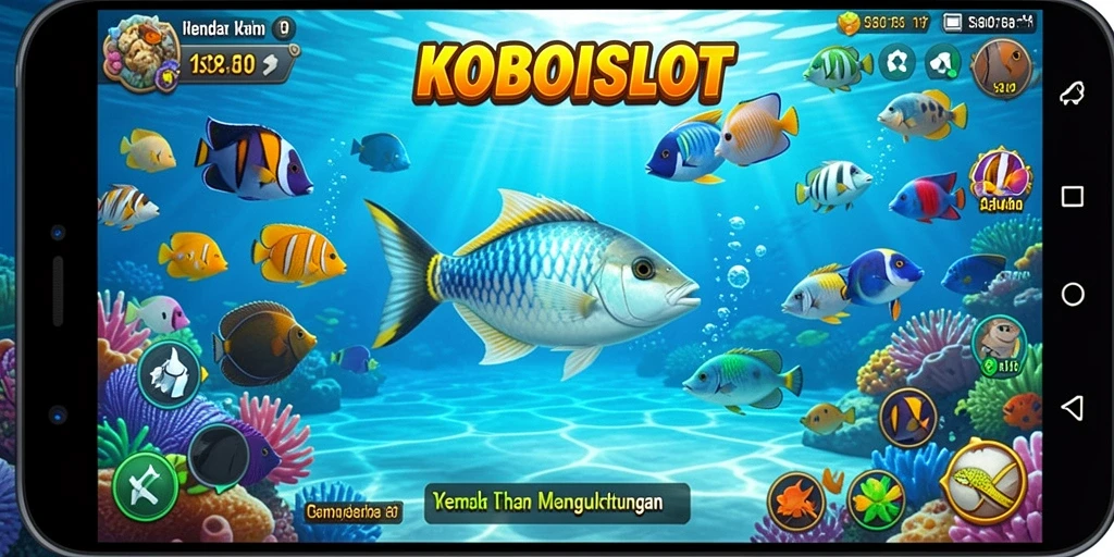 Tangkapan layar KOBOISLOT menampilkan aksi menembak ikan yang seru dan penuh warna.