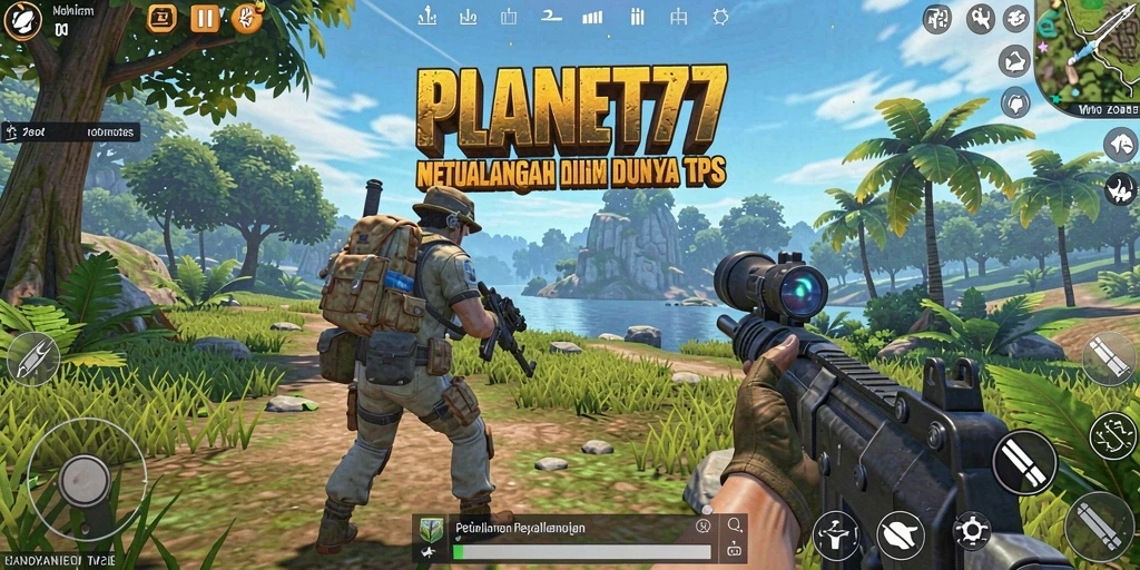 Tampilan gameplay seru dari PLANET77 saat bertempur di medan perang.