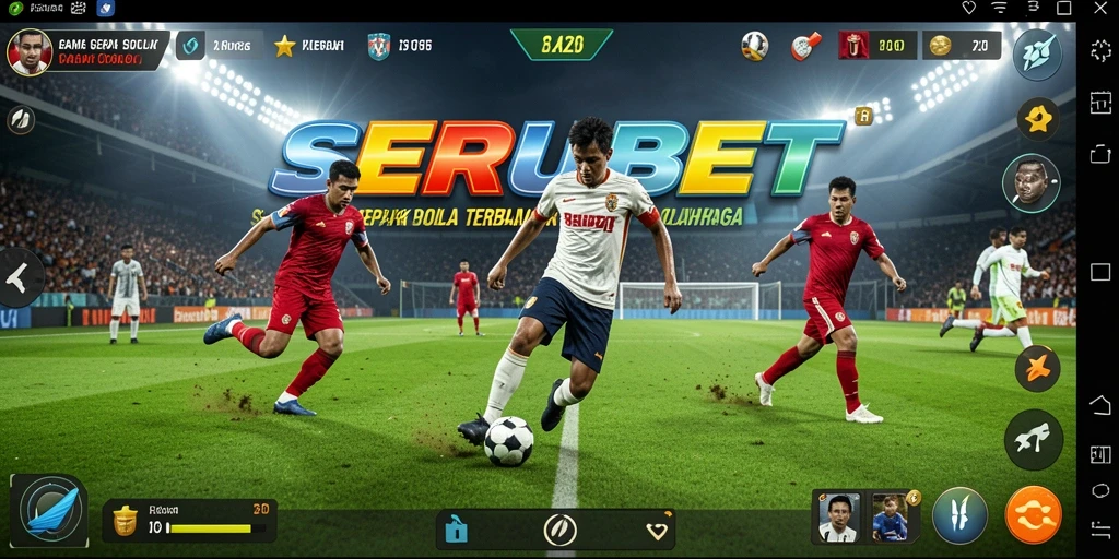 Tampilan gameplay SERUBET yang mendebarkan dengan aksi sepak bola.