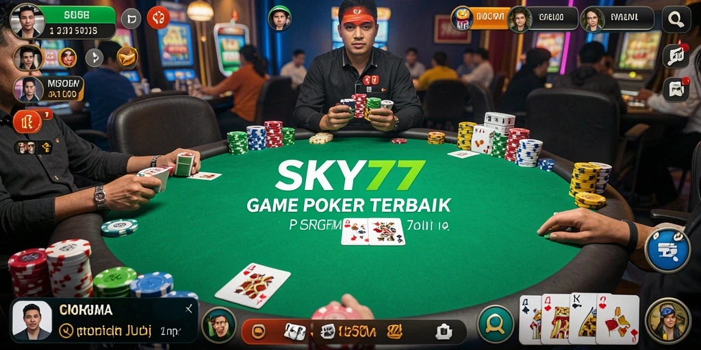 Tampilan seru poker dalam game SKY77 dengan interaksi pemain.