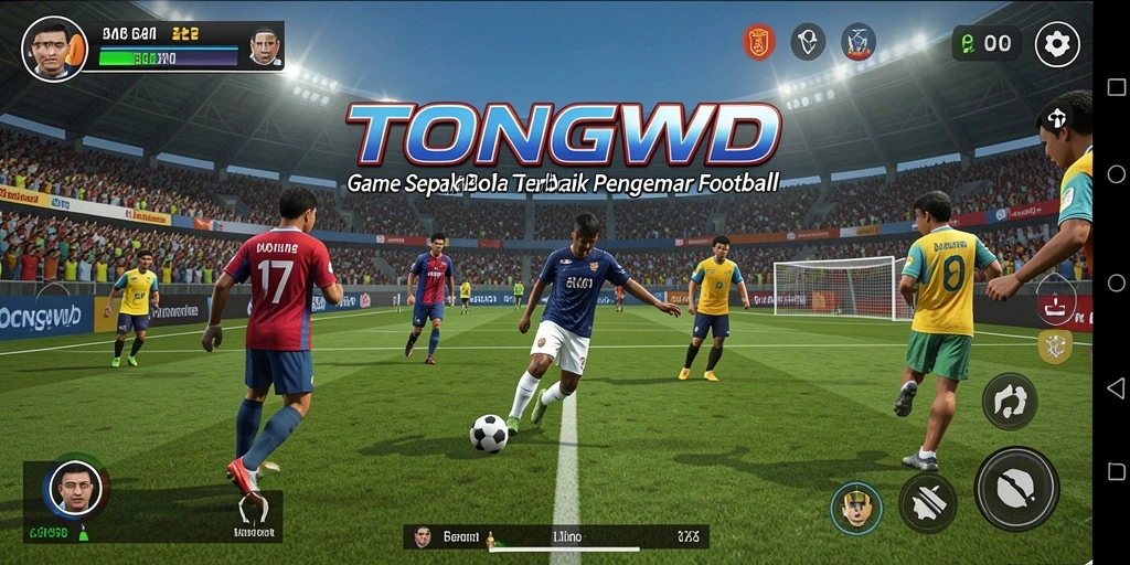 Tampilan gameplay mendebarkan dalam TONGWD dengan aksi sepak bola nyata.